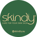 Skindiy logo with green background and text 'Care for your own skin' and '@skindiy.au'.