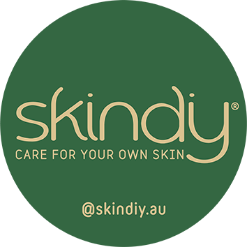 Skindiy logo with green background and text 'Care for your own skin' and '@skindiy.au'.